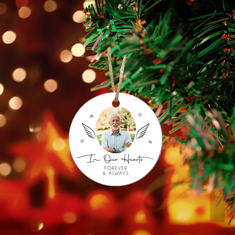 Custom Memorial Photo In Our Hearts Forver Ceramic Ornament