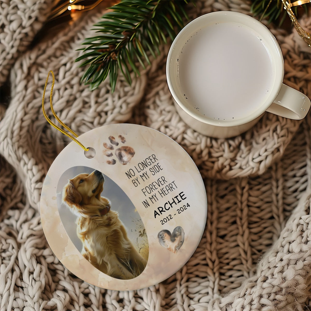 Christmas Pet Memorial No Longer By My Side Forever In My Heart Ceramic Ornament