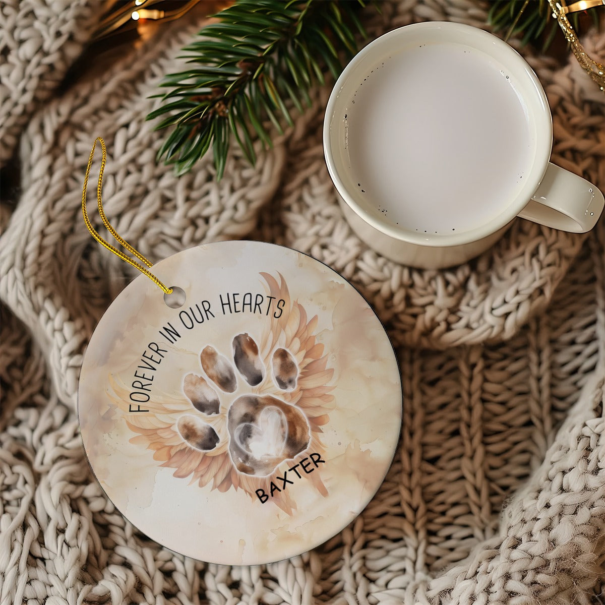 Christmas Pet Memorial Forever In Our Hearts Ceramic Ornament