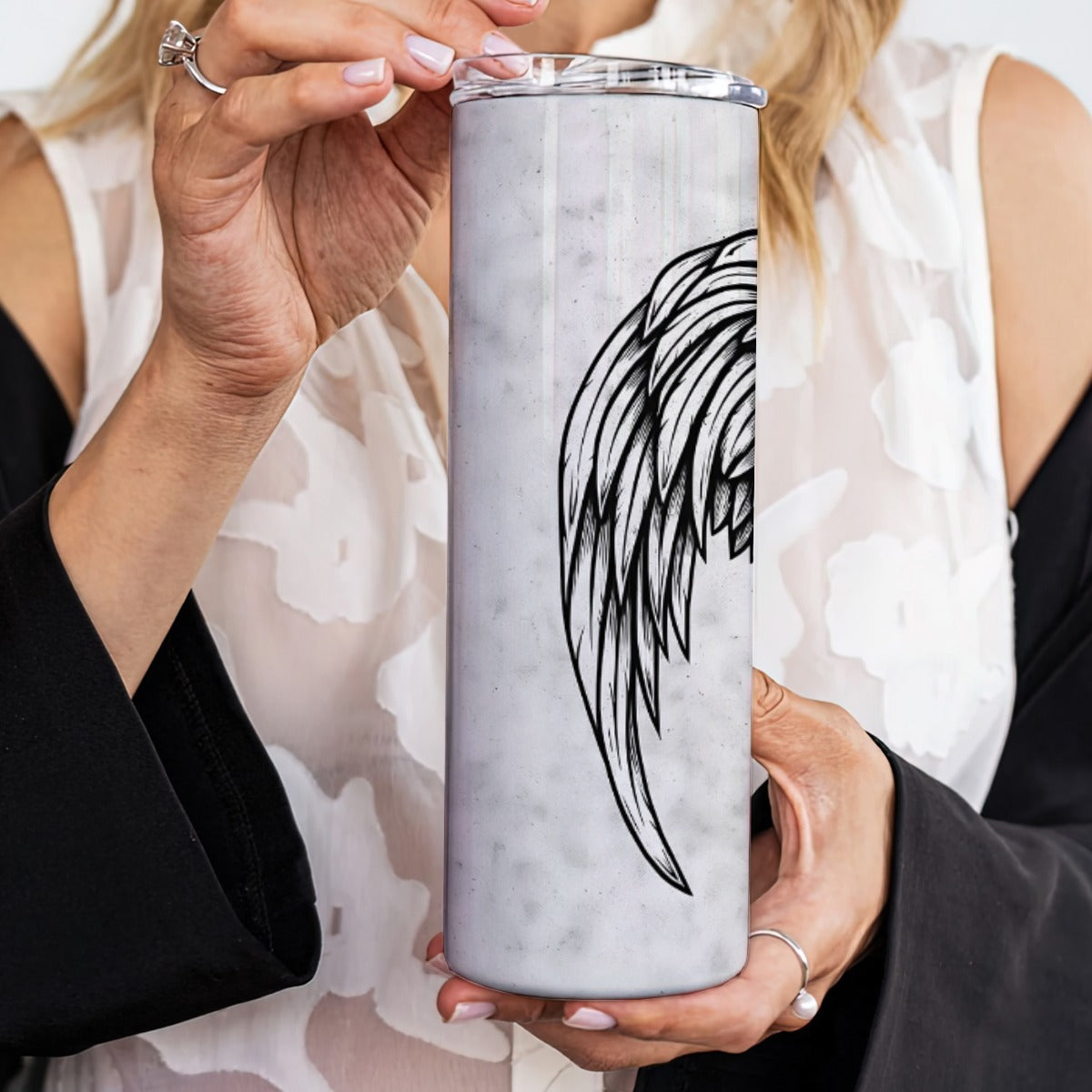 Angel Wings God Has You In His Arms Skinny Tumbler 20oz