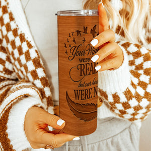 Memorial Carved Wood Design Skinny Tumbler 20oz