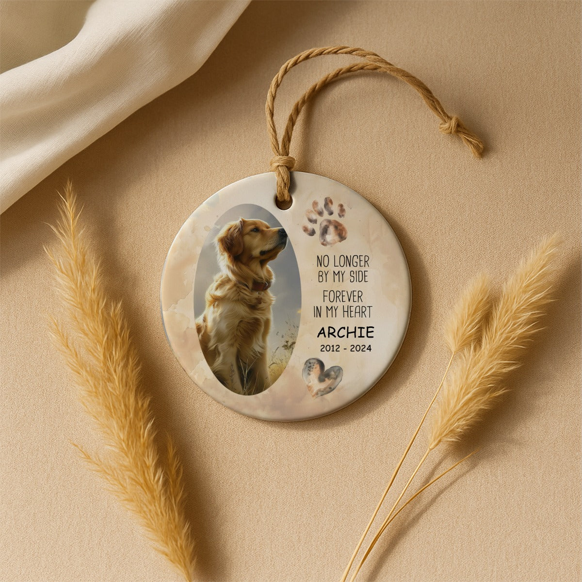 Christmas Pet Memorial No Longer By My Side Forever In My Heart Ceramic Ornament