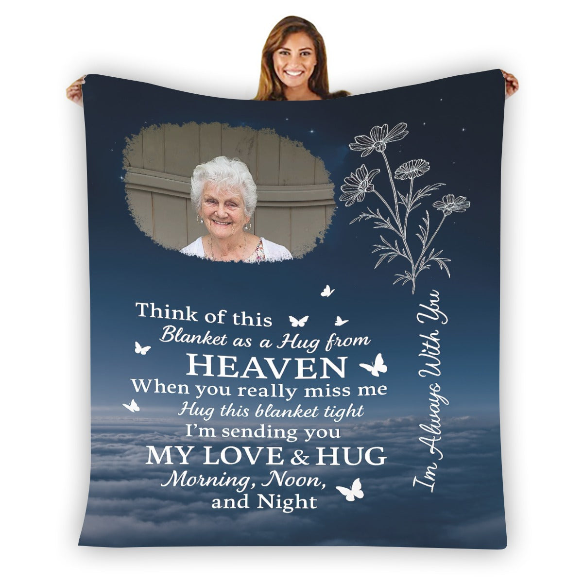 Personalized Memorial Photo Blanket, Think Of This Blanket As A Hug From Heaven