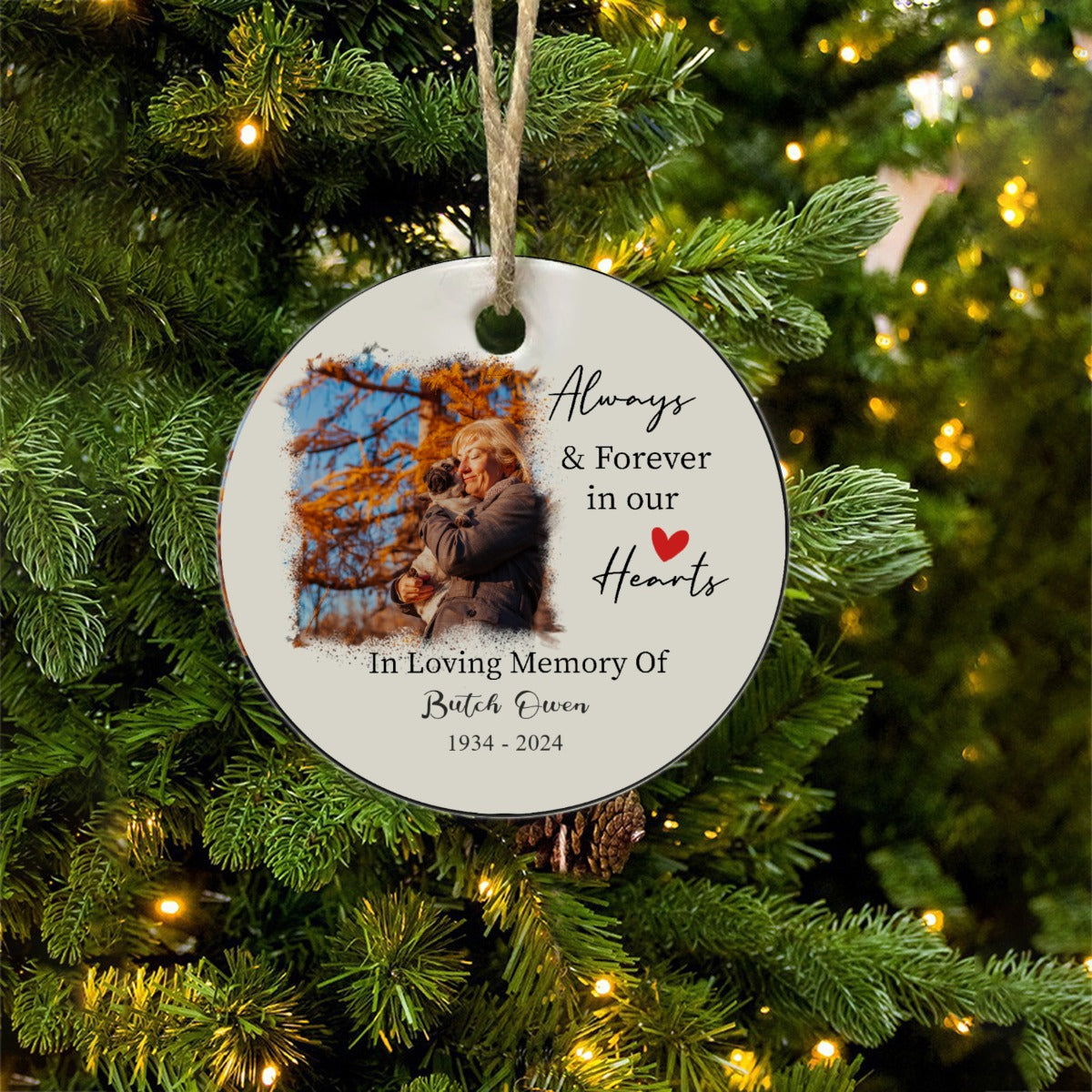 Always & Forever In Our Hearts Personalized Memorial Ceramic Ornament