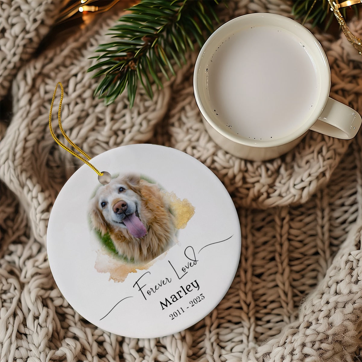 Watercolor Pet Memorial Add Photo Ceramic Ornament