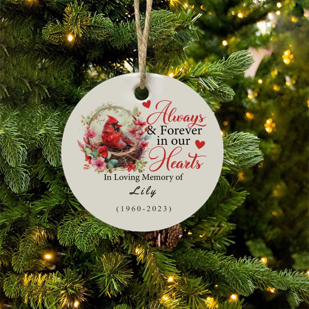 Always In Our Hearts - Personalized Ceramic Ornament