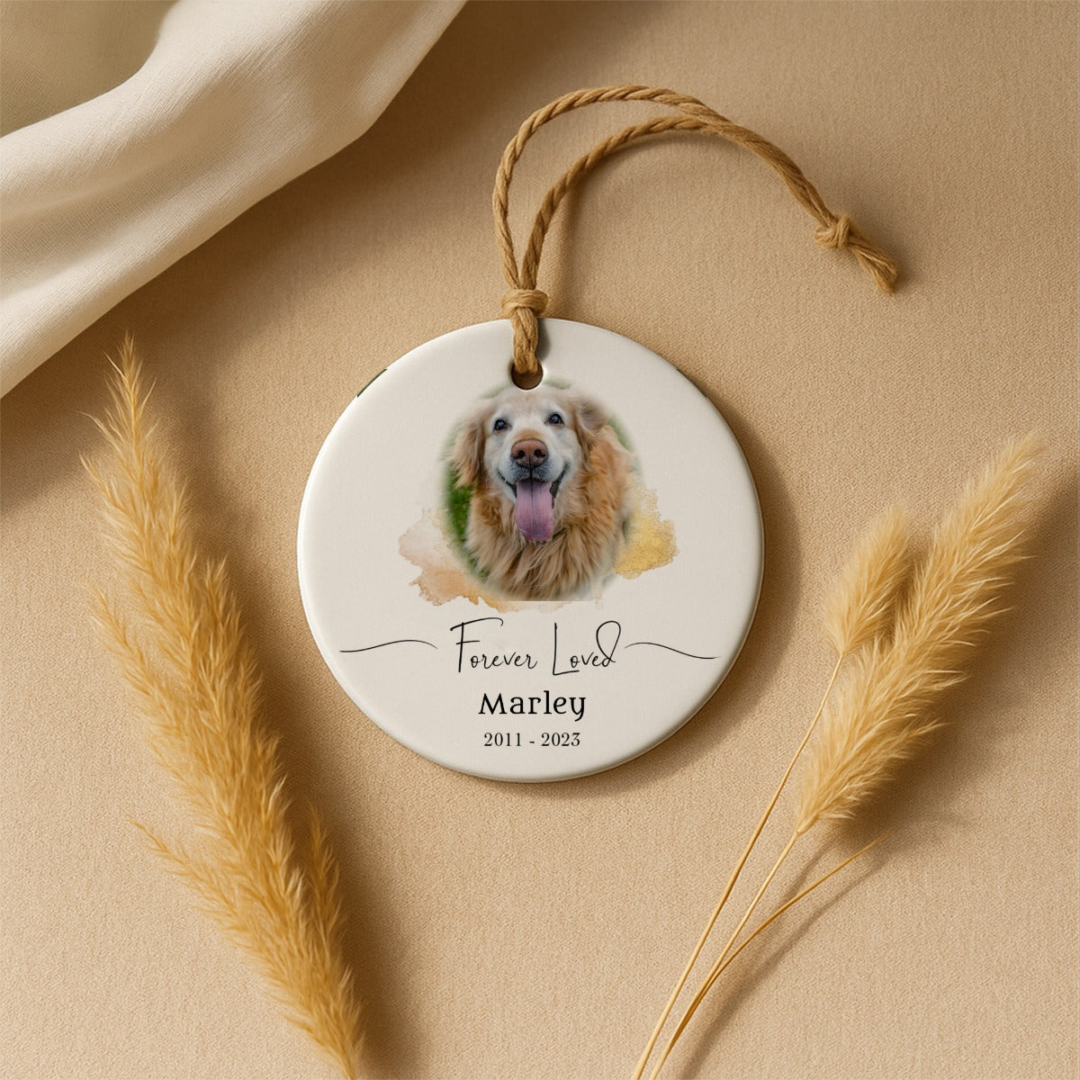 Watercolor Pet Memorial Add Photo Ceramic Ornament