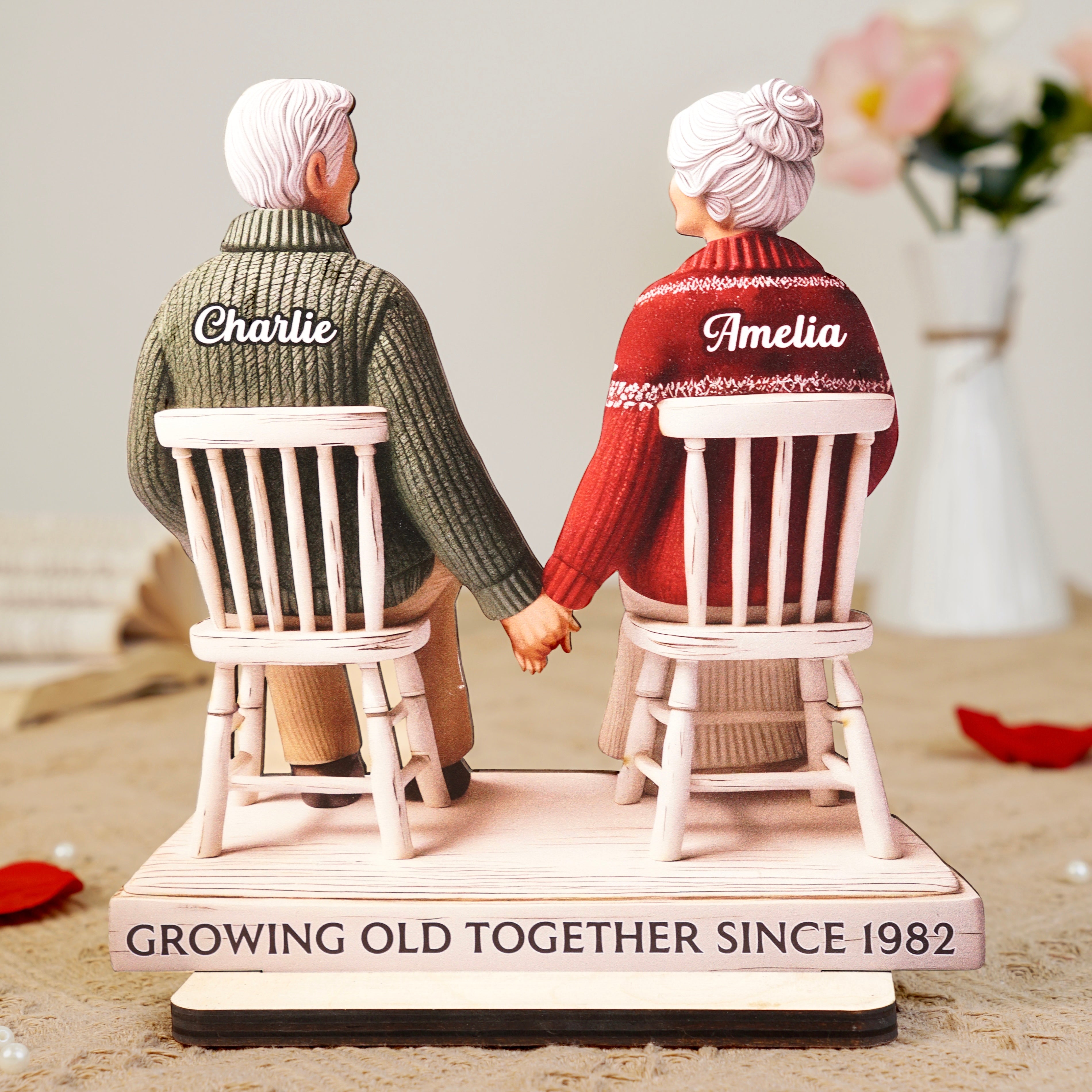 3D Effect Eternal Love Couple Growing Old Together Personalized Standing Wooden Plaque, Heartfelt Gift For Couple, For Him, For Her, Husband, Wife