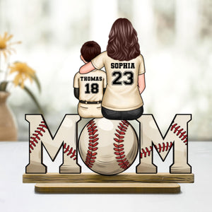 Baseball, Softball Mom And Kids Personalized Standing Wooden Plaque, Gift For Wife, Gift For Mom
