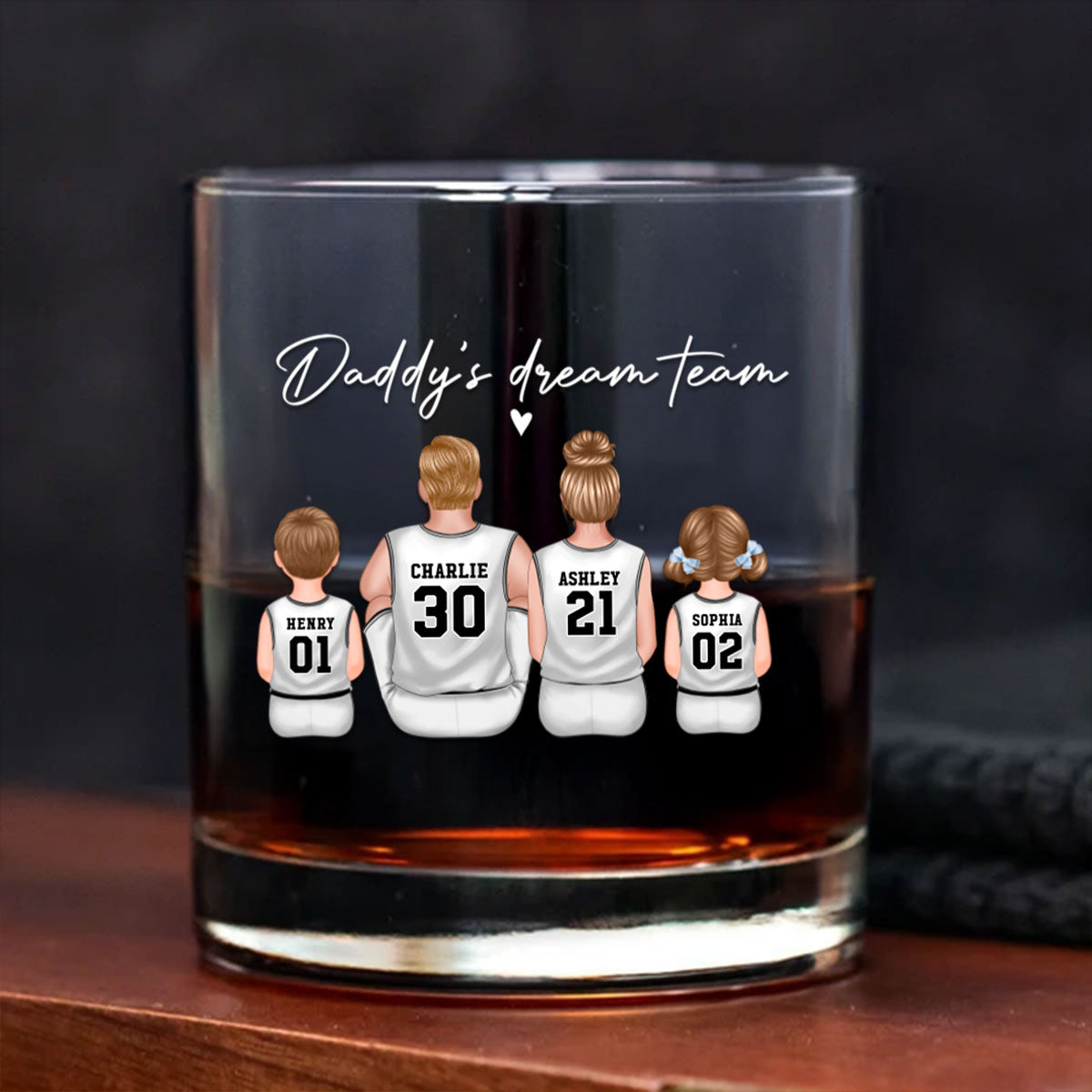 Basketball Daddy's Dream Team Personalized Wine Glass, Father's Day Gift for Basketball Dads