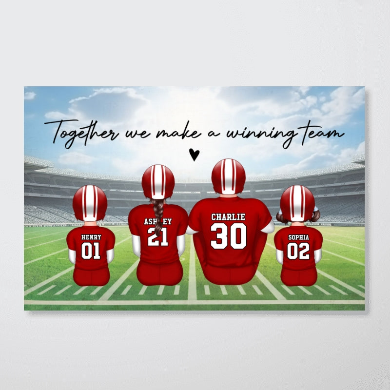 Daddy's Team Football Family Sitting Back View Personalized Poster, Father's Day Gift