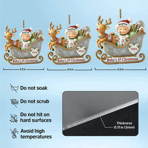 Baby First Christmas Newborn On Sleigh Keepsake Personalized Acrylic Ornament