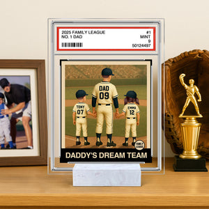 Baseball No. 1 Dad Man & Kids Trading Card Style Personalized Acrylic Plaque