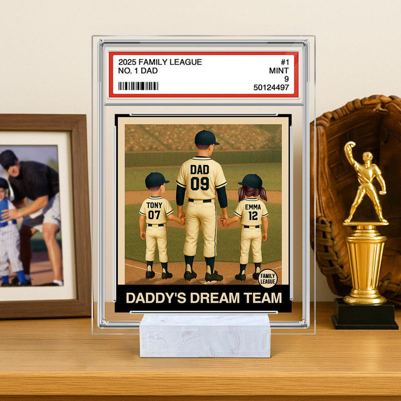 Baseball No. 1 Dad Man & Kids Trading Card Style Personalized Acrylic Plaque