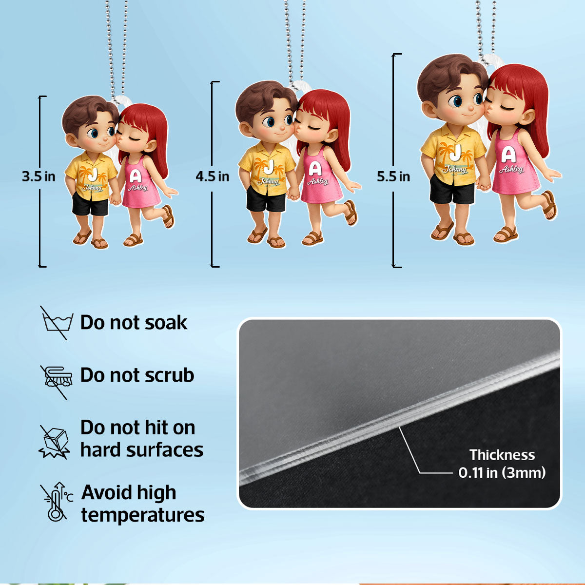 Cute Cartoon Couple Summer Vibe Personalized Acrylic Car Hanger, Gift for him, Gift for her