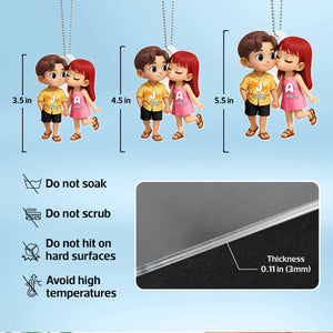 Cute Cartoon Couple Summer Vibe Personalized Acrylic Car Hanger, Gift for him, Gift for her