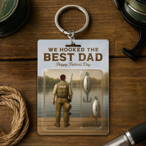 We Hooked The Best Dad Grandpa Fishing With Kids' Names Custom Figure Personalized Keychain, Perfect Father's Day Gift For Fishing Dad, For Husband, For Grandpa