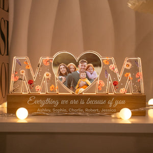 Mom Everything I Am Is Because Of You Personalized LED Night Light, Birth Month Flower, Gift for Mom, Gift for Wife, Gift for Grandma