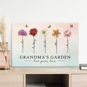 Grandma‘s Garden Love Grows Here Beautiful Birth Month Flower Gift For Grandma Mom Personalized Canvas