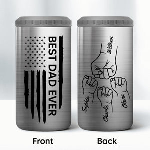 Best Dad Papa Grandpa Ever Fist Bump Outline Nation Flag Gift For Husband Father Figures Personalized 4 In 1 Can Cooler