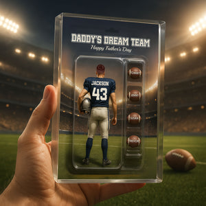 Custom Figure Football Dad With Kids' Names Personalized Acrylic Block Plaque, Perfect 2025 Father's Day Gift For Him, For Dad, For Husband, For Football Lover