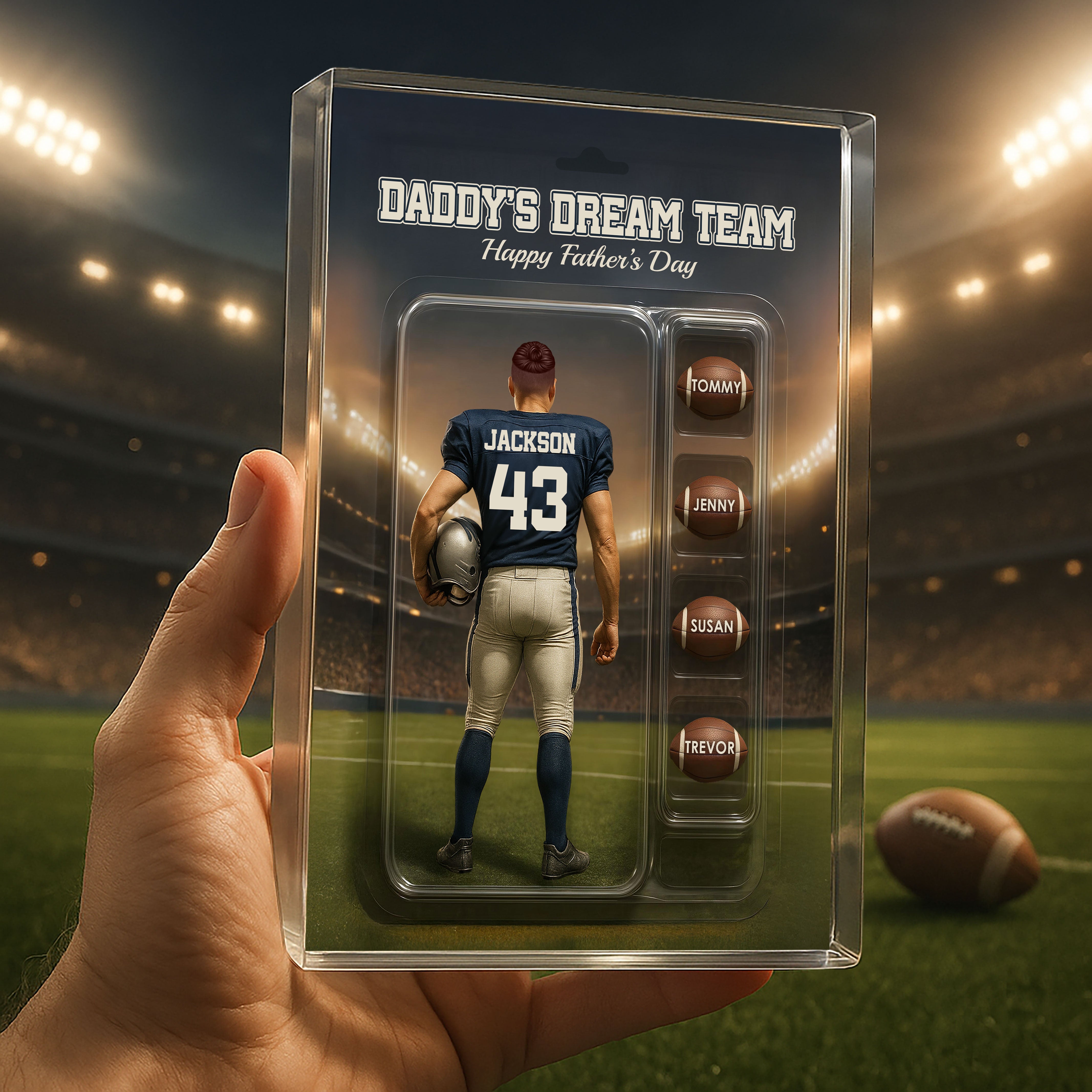 Custom Figure Football Dad With Kids' Names Personalized Acrylic Block Plaque, Perfect 2025 Father's Day Gift For Him, For Dad, For Husband, For Football Lover
