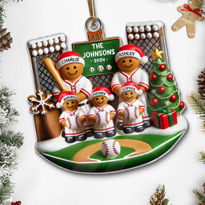 3D Effect Baseball Gingerbread Family On Field Sport Lover Personalized Acrylic Ornament