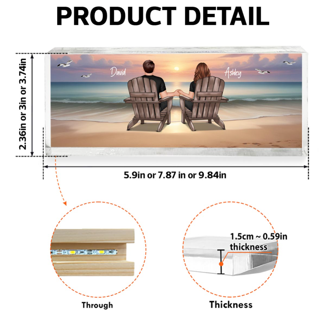 Eternal Sunset Beach Couple Personalized Acrylic LED Night Light, Heartfelt 2025  Gift, Anniversary Gift For Girlfriend, For Wife