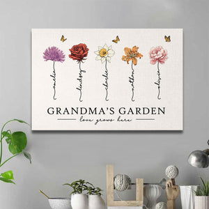 Grandma‘s Garden Love Grows Here Beautiful Birth Month Flower Gift For Grandma Mom Personalized Canvas