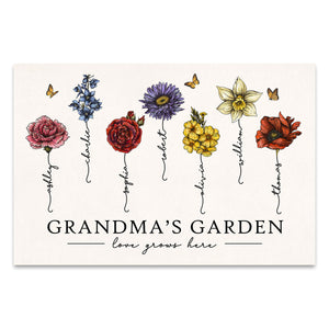 Grandma‘s Garden Love Grows Here Beautiful Vintage Birth Flowers Gift For Grandma Mom Personalized Poster