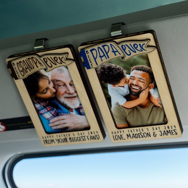 Gift for Dad Grandpa Personalized Picture Frame, Custom Photo Car Visor Clip