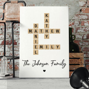 Family Crossword Art - Created In A Moment, Treasured Forever Personalized Canvas Print