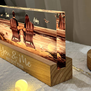 Couple Sitting At Beach Retro Personalized LED Night Light, Heartfelt 2025  Gift For Couple, Husband, Wife, Boyfriend, Girlfriend