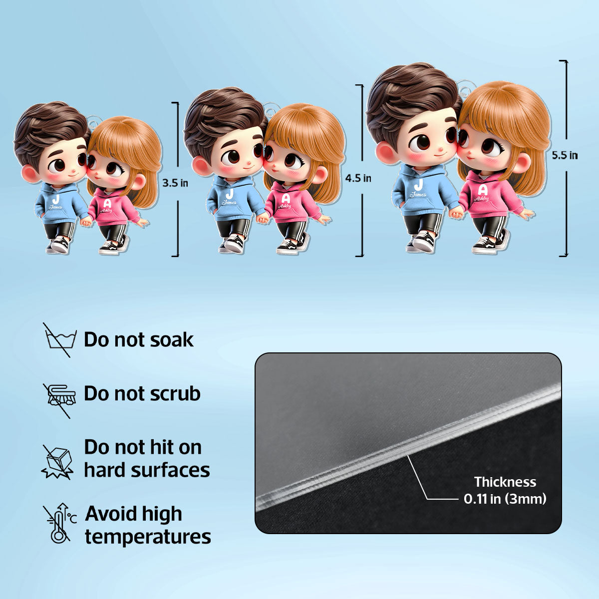 3D Effect Cute Cartoon Couple Holding Hands Personalized Acrylic Car Hanger, Anniversary &  Gift for him, Gift for her