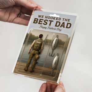 We Hooked The Best Dad Fishing With Kids' Names Custom Figure Personalized Acrylic Block Plaque, Perfect Father's Day Gift For Husband, For Dad, Fishing Lover