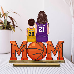 Basketball Mom And Kids Personalized Standing Wooden Plaque, Gift for Mom, Gift for Wife