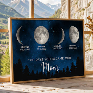 Galaxy Night The Days You Became Our Mom Birthday Moon Phase Personalized Poster, A Heartfelt Gift for Mom’s Birthday, or Just Because