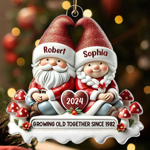 3D Effect Gnome Couple Personalized Flat Acrylic Ornament,  Gift For Him, For Her, Husband, Wife