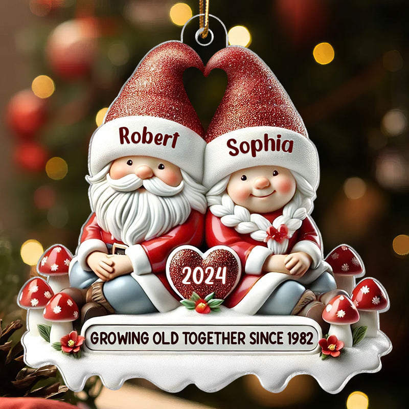 3D Effect Gnome Couple Personalized Flat Acrylic Ornament,  Gift For Him, For Her, Husband, Wife
