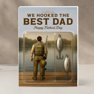 We Hooked The Best Dad Fishing With Kids' Names Custom Figure Personalized Acrylic Block Plaque, Perfect Father's Day Gift For Husband, For Dad, Fishing Lover
