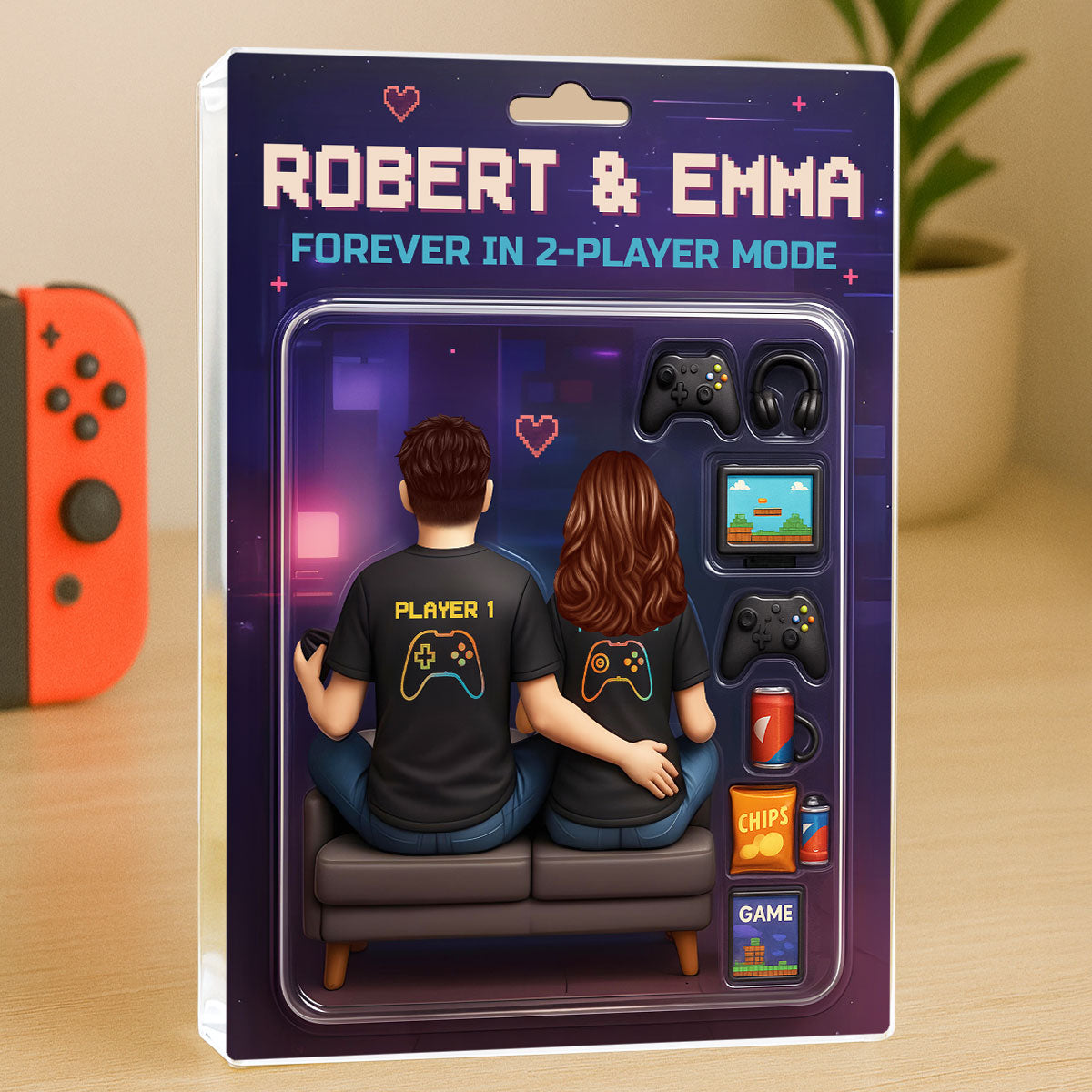 Game Players Couple, Toy Box Figures Style, Personalized Acrylic Block Plaque, Unique Gift for Him, Gift for Her