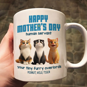 Happy Mother's Day Human Servant Personalized Mug, Cute Cartoon Cats, Unique Gift for Cat Moms