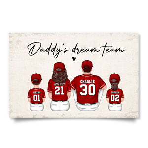 Daddy's Team Softball Family Sitting Personalized Poster, Gift For Family, Dad, Grandpa, Husband