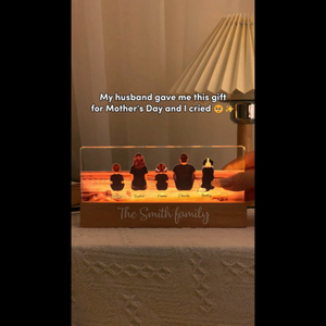 Family Sitting Back View Retro Vintage Beach Landscape Acrylic LED Night Light, Gift for Mom, Gift for Grandma, Gift for Wife