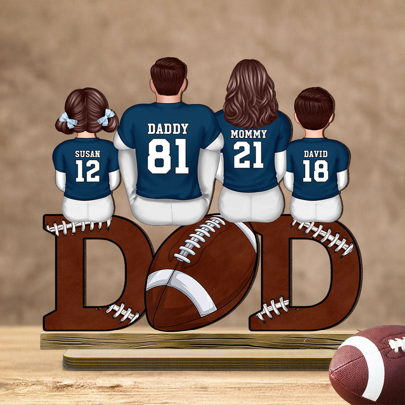 Football Dad And Kids Back View Personalized Standing Wooden Plaque, Father's Day Gift for Husband, Gift for Dad