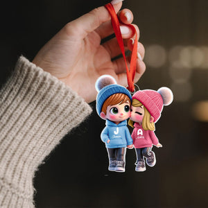3D Effect Cute Cartoon Couple Walking Personalized Car Ornament, Perfect Gift for him, Gift for her