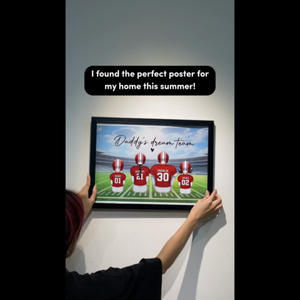 Daddy's Team Football Family Sitting Back View Personalized Poster, Father's Day Gift