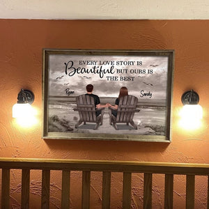 Couple Beach Landscape Retro Vintage Personalized Poster, Anniversary Gift For Couple