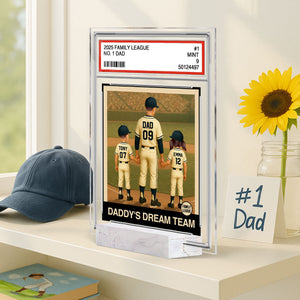 Baseball No. 1 Dad Man & Kids Trading Card Style Personalized Acrylic Plaque