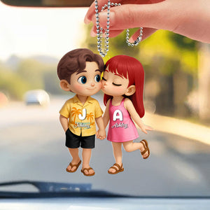 Cute Cartoon Couple Summer Vibe Personalized Acrylic Car Hanger, Gift for him, Gift for her